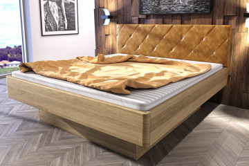 Dubová posteľ Emily s úložným priestorom-žlté čalúnenie